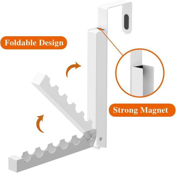 2-pack Door Drying Rack, Foldable Hanger with Hooks for Door, Laundry Rack with 6 Compartments (White)