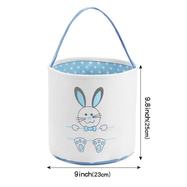 2-pack Easter Bunny Baskets for Kids, Personalized Egg Hunt Baskets with Cute Bunny Print for Easter Eggs, Candy, Gifts (Blue, Pink)