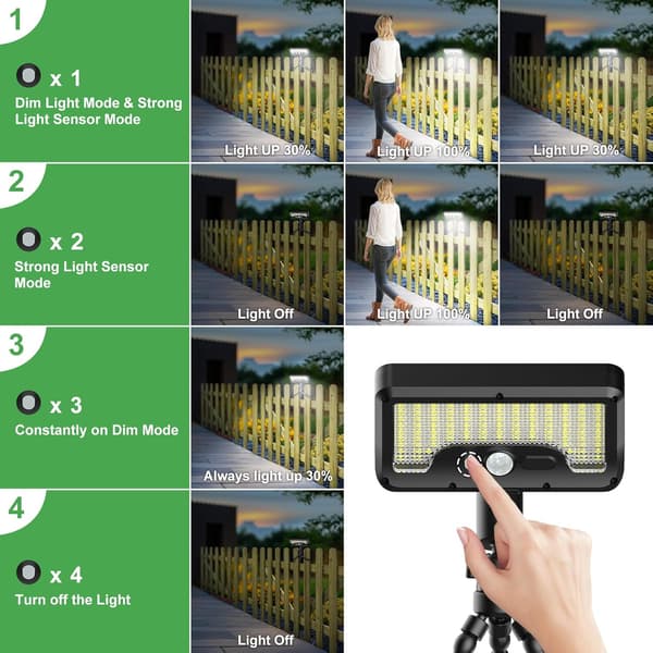 92 LED solcellelampe med bevegelsessensor, blekksprutstativ, USB/solcellelading, 3 moduser IP65 vanntett – 1 pakke
