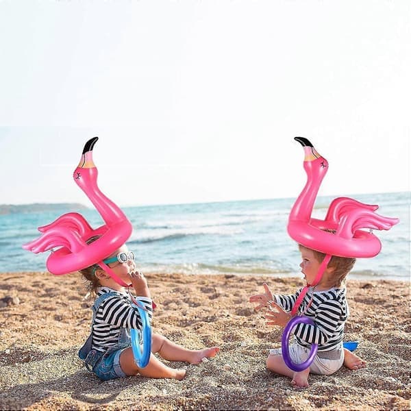 Oppustelig flamingo poolring kasteleg til børn, poolfest ringkasteleg [D]