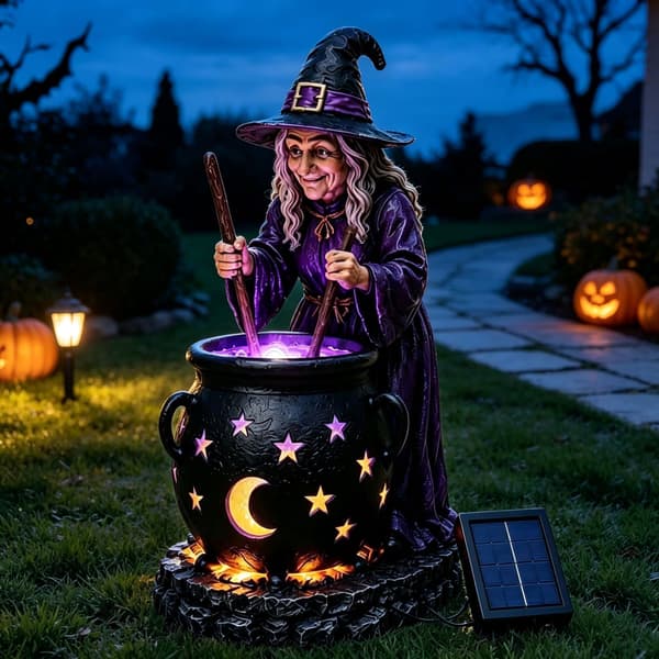 Halloween Häxans Glödande Kittel Solcellsljus Prydnad