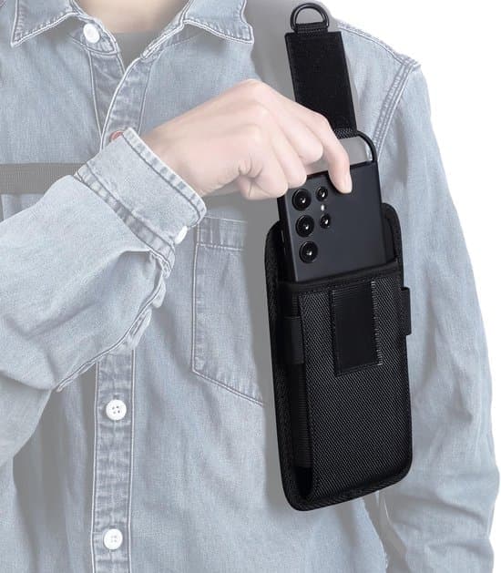 Phone Pouch for Backpack Strap - With Belt Clip - Suitable for 6.7-7.2 Inch Smartphones - Dimensions 17 x 8.5 x 2 cm