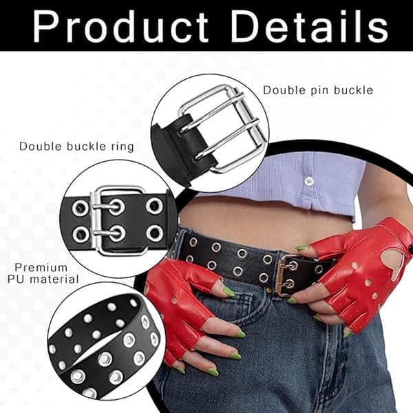 Black Punk Belt with Studs 110cm, Rock Gothic Studded Belt for Jeans – Unisex Alternative Metal Punk Accessory