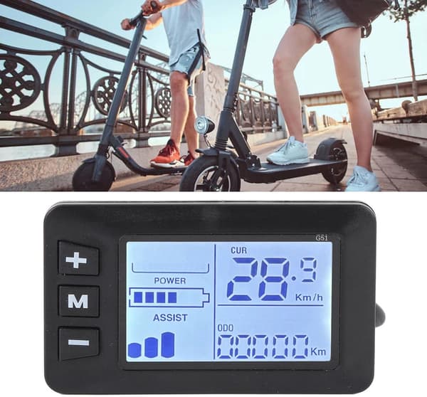 E-cykelcomputer - Cykel speedometer - LCD-skærm - 24V/36V/48V - Vandtæt 5-bens stik - ABS-materiale - Sort