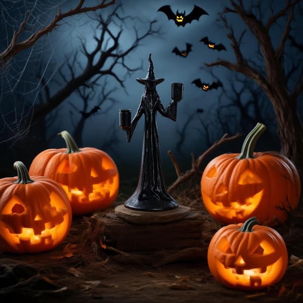 Halloween Witch Sculpture Candlestick Stand with Base Resin for Party Witch Figure Stand