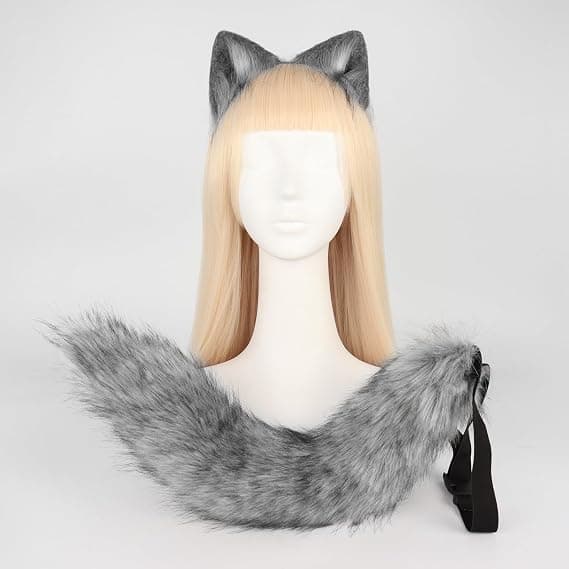 Fuskpäls rävsvans och clip-öron set varulvskostym Halloween rollspel