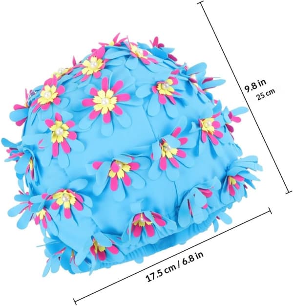 Elastisk stor blomsterbadehætte til voksne og behagelig dobbelt badehætte med blødt stof, strækbar, ikke-stram pasform til bad og pool, søblå