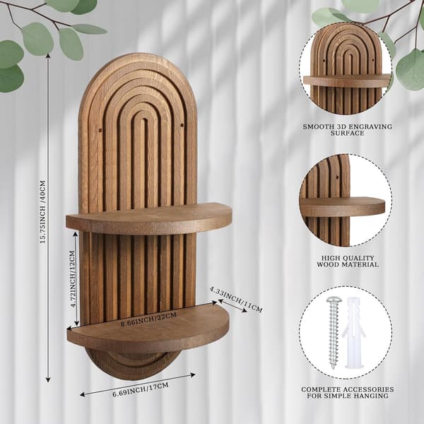 2 st Boho Regnbågsbåge Trä Flytande Hylla – Mid-Century Väggmonterad Display för Barnkammare, Sovrum, Vardagsrum – Brun