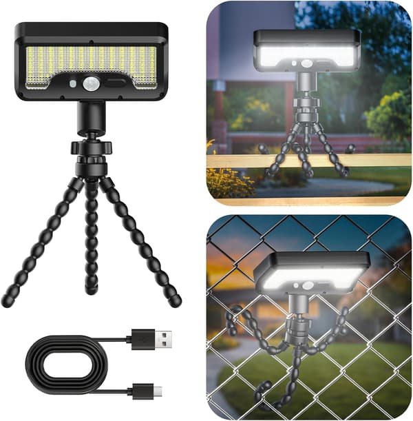 92 LED solcellelampe med bevegelsessensor, blekksprutstativ, USB/solcellelading, 3 moduser IP65 vanntett – 1 pakke
