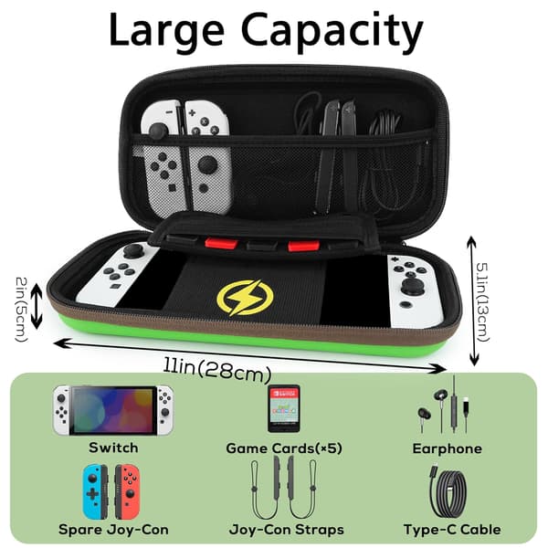Bæretaske til Switch & OLED-tilstand, sød bærbar rejsetaske i nyeste opdaterede design med grønt interiør, grøn