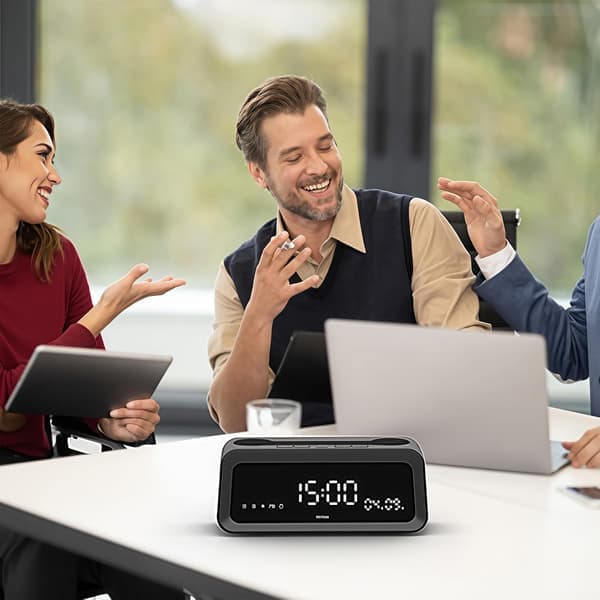Wireless Alarm Clock with Speaker and Temperature Display - Bedside Music Player, Compact for Dorm Room, Living Room, Office