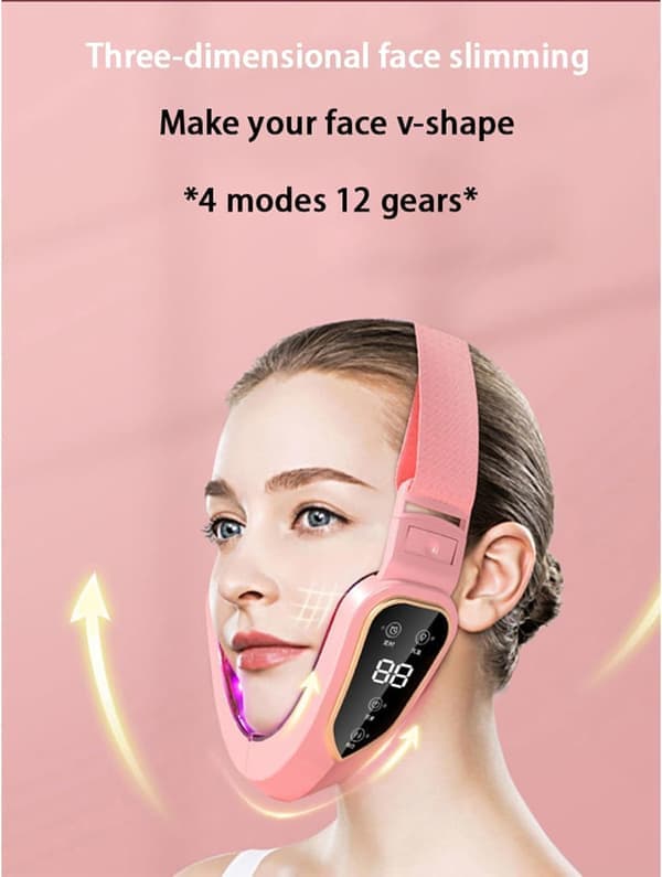 Adjustable Facial Support | 12 Vibration Modes + 5 LED Lights | Ergonomic Design | Portable Comfort (Pink)