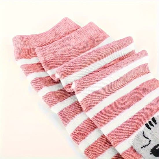 5 par modesokker – One Size (35-40) – Damesokker – Farverige sokker med søde katte – Afslappede bomuldssokker