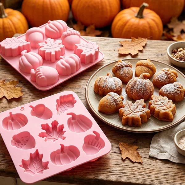 Halloween gresskar, lønneblad og eikenøtt silikon bakeformer, 1 stk