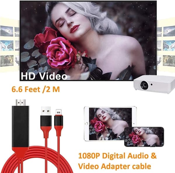 Apple Lightning til HDMI-projeksjonskabel for iPhone/iPad, direkte tilkobling til TV/projektor, 1080P HD-speiling, driverfri, plug and play