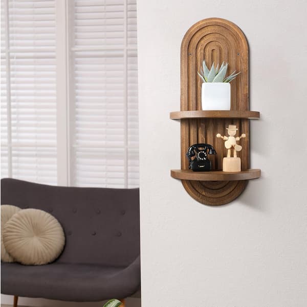 2 st Boho Regnbågsbåge Trä Flytande Hylla – Mid-Century Väggmonterad Display för Barnkammare, Sovrum, Vardagsrum – Brun