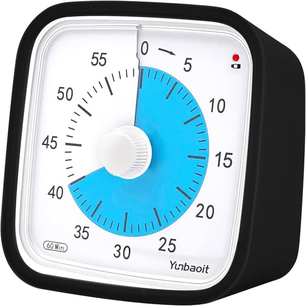 Opgraderet sort visuel timer 60 min, lydløs 60 minutters nedtællingstimer til børn og voksne med lavt strømforbrugspåmindelse - klasseværelsesskole til børn sort