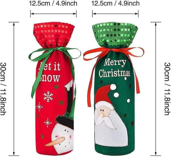 2-pack Jul Vinflaskpresentpåsar Julpåsar Tomte Snögubbe Rödvinsflasköverdrag Påsar