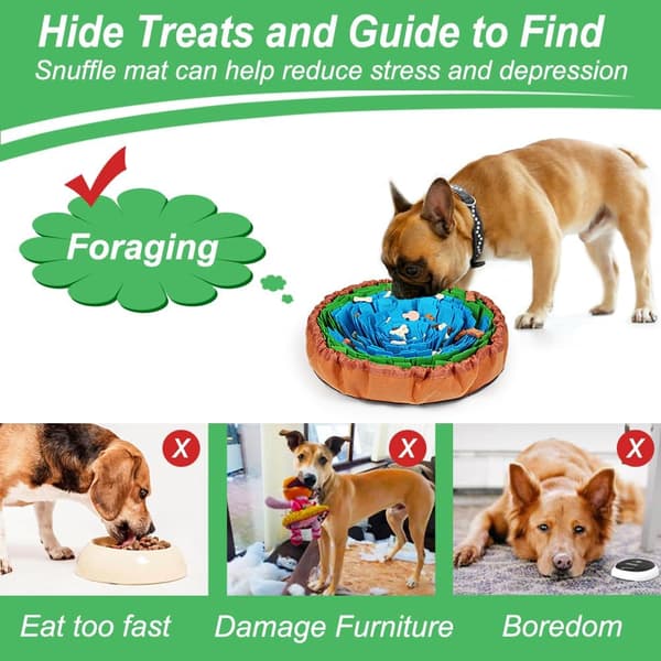 Snusemåtte til Hunde til Langsom Spisning - Justerbart Interaktivt Puslespil Legetøj med Godbidslommer, Mental Stimulation & Dufttræning til Hunde (Teal)