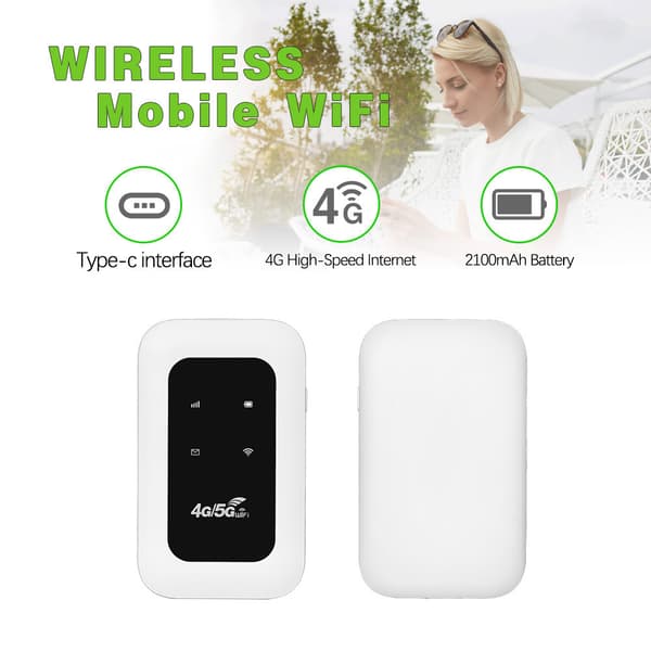 Vit bärbar 4G Wi-Fi-router med SIM-kortplats och LED-indikator