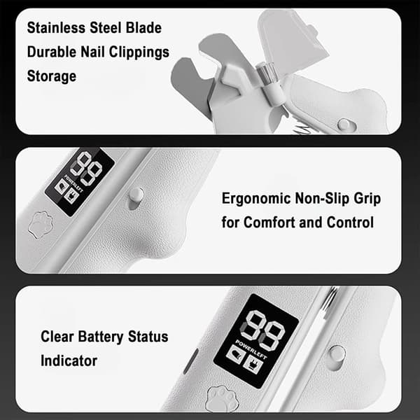 Hunde- og kattenegleklippere til små, mellemstore og store kæledyr, 2 LED-lys og batteriindikator, USB-C, negleopsamler