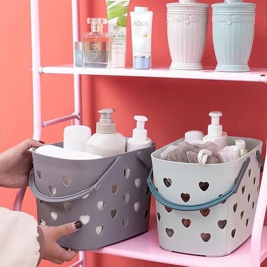 Portable Shower Caddy - Plastic Storage Basket with Handle - For Bathroom, Kitchen, Dorm, and Garage - Grey