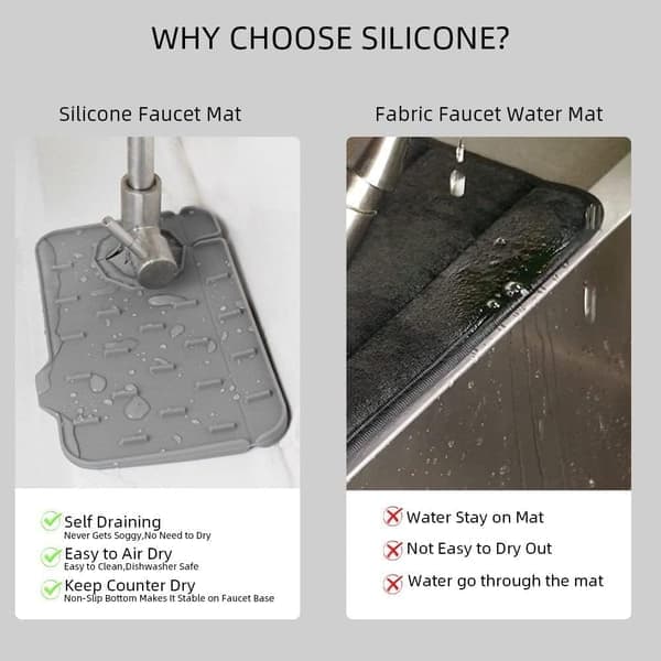 Splash Guard and Soap Sponge Holder, Splash-Proof Water Absorbing Dish Drying Mat for Kitchen Counter with Self-Draining Design (Grey)