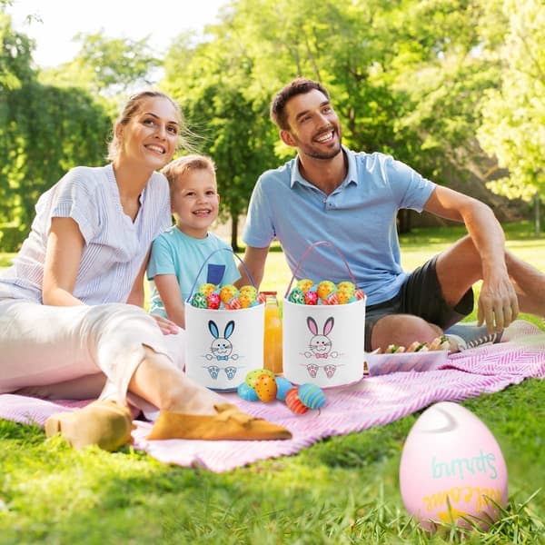 2-pack Easter Bunny Baskets for Kids, Personalized Egg Hunt Baskets with Cute Bunny Print for Easter Eggs, Candy, Gifts (Blue, Pink)