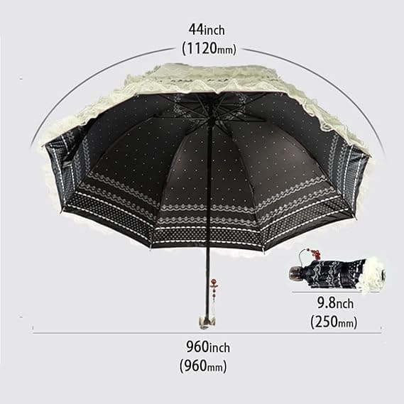 Prinsess spets vintage spets UV-solparaply, vikbart 3D-blomsterbroderat paraply, 3-delat blått regnparaply