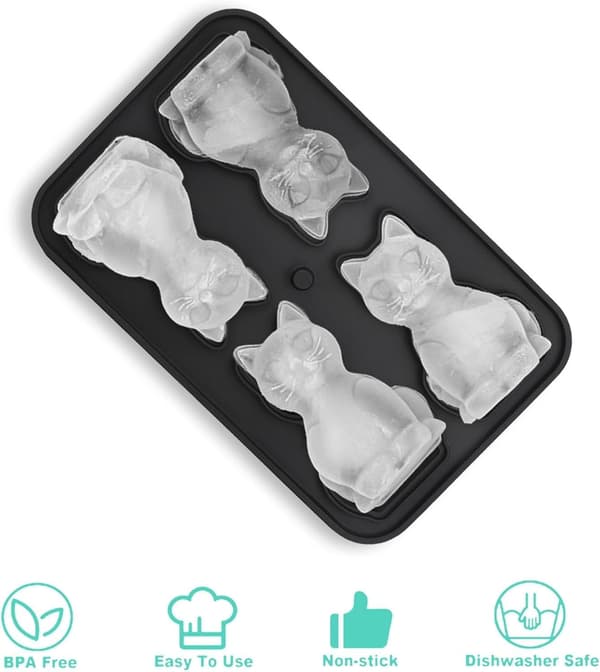 Is Kat Isbakke - 3D Katteform til Whisky Bourbon, 4-hullers Store Sjove Forme