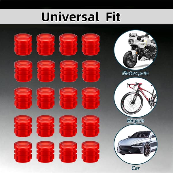 20 st självlysande däckventilhattar, fluorescerande däckventilhattar, cool bilpresent för universell dekoration bil SUV cykel motorcyklar lastbilar Red