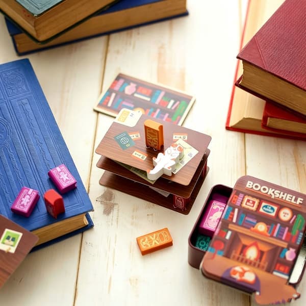 Age 8+, 2-4 Player Cooperative Stacking Game, Skill and Balance Game with Cards and Book Tower in Travel Tin Box, Cooperative Tabletop Challenge