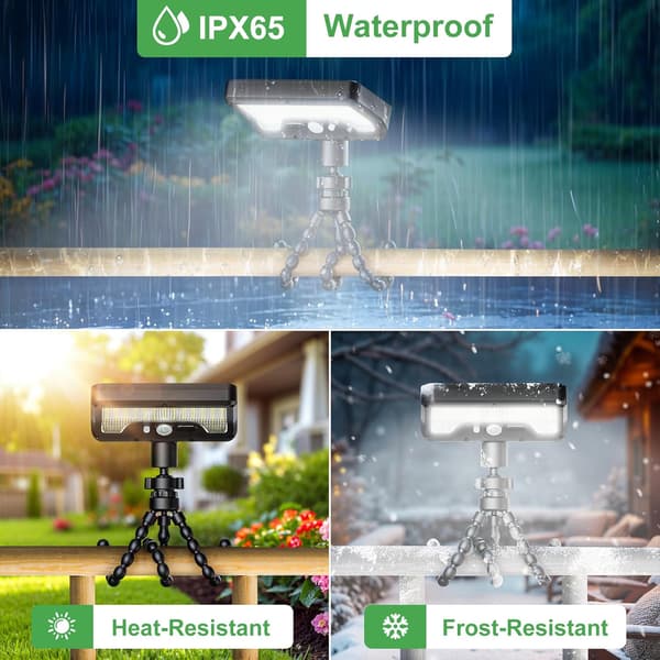 92 LED solcellelampe med bevegelsessensor, blekksprutstativ, USB/solcellelading, 3 moduser IP65 vanntett – 1 pakke