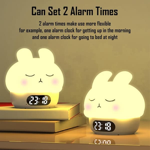 Alarm Clock with Light, Bedroom for Adults and Children, Has Snooze Function and USB Charging Port, Dual Alarm Rabbit