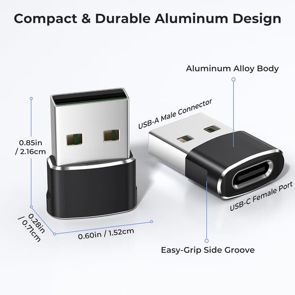 USB till USB C-adapter 3-pack, Typ C hona till USB A hane kabelomvandlare