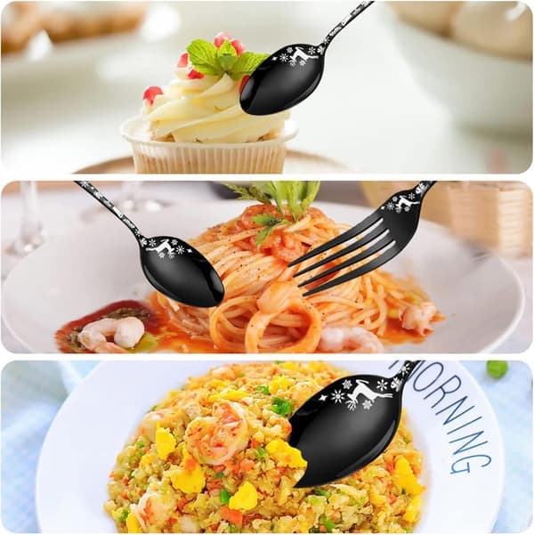 5-piece Stainless Steel Christmas Cutlery Set, with Christmas Snowflake and Deer Pattern, Silver