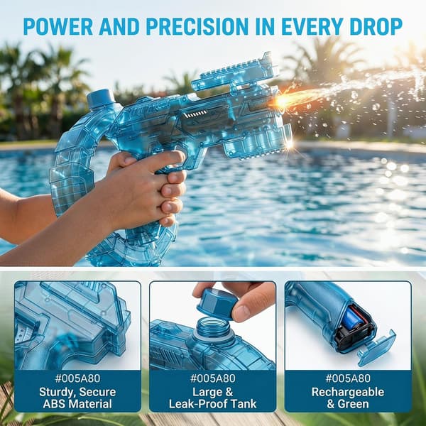 Elektrisk vattenpistol för barn, LED-eldseffekt, 8-10m räckvidd, 2-pack blå – Pool strand trädgårdsleksak för åldrarna 3+
