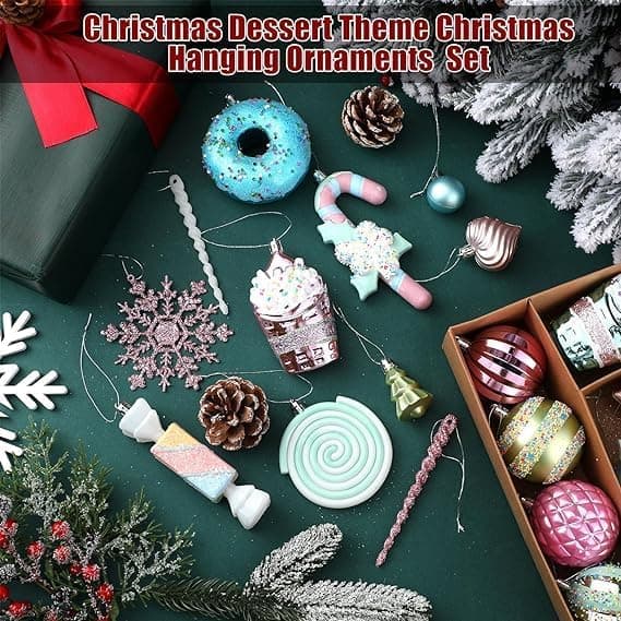 48 st julgransprydnader, dessertprydnader för julgranshängande cupcake, munk, godis julgransprydnader