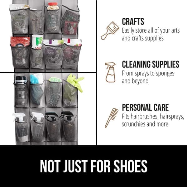 Door Shoe Organizer, 2-Pack - 24 Mesh Pockets, Hanging Storage for Closet, Holds 40 lbs, Space-Saving (Grey)