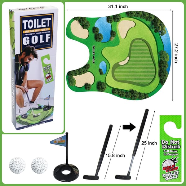 Toalettgolfspel - Mini Golfset för Badrum med 2 Bollar & Putter, Rolig Present för Män, Pappa & Make (White Elephant-present)