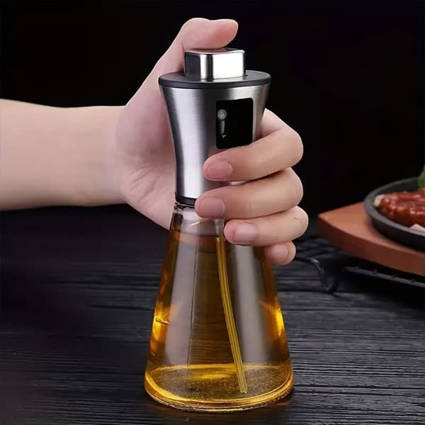 Premium Sprayflaska – Eleganta Oljesprutor med Glas och Rostfritt Stål, 200 ml Kapacitet, Silver Konisk Design