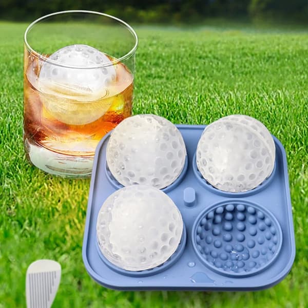 Golfbold Isboldform - Stor Sfære Isterningbakke til Whiskey & Cocktails, 4-rums Silikoneform i Marineblå
