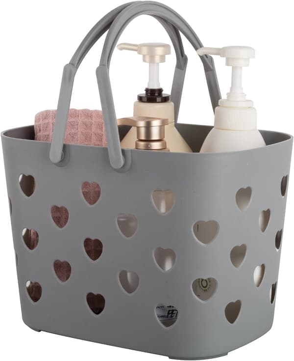 Portable Shower Caddy - Plastic Storage Basket with Handle - For Bathroom, Kitchen, Dorm, and Garage - Grey