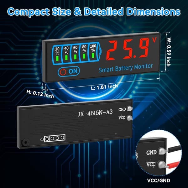 Universell batteriladdningsindikator Lättanvänd bärbar multifunktionell LED-strömsdisplay