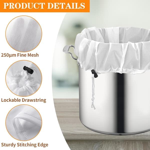 Brew Bags, 2-pack extra large reusable strainer bags, 66 x 56 cm, 250 micron fine mesh strainer bag with adjustable drawstring for home brewing hops