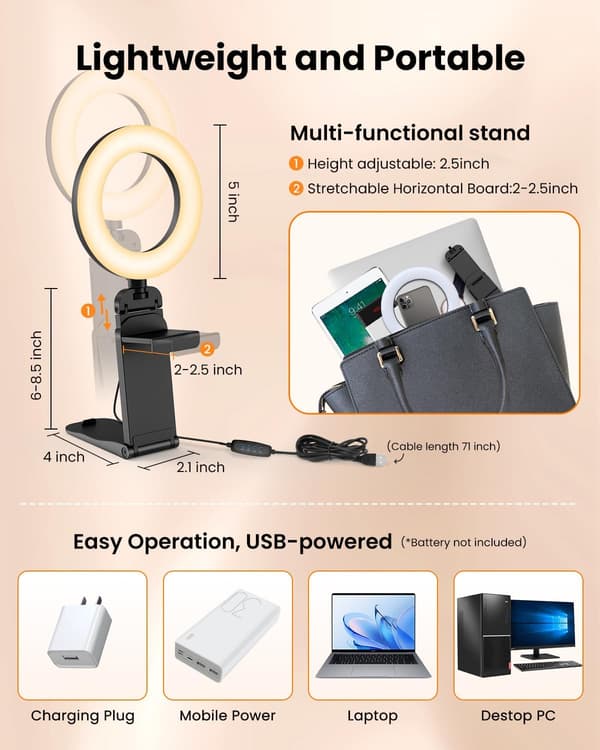 Multifunktionel bordlampe til fyldlys, gourmetfotografering, foldbar videokonferencelampe
