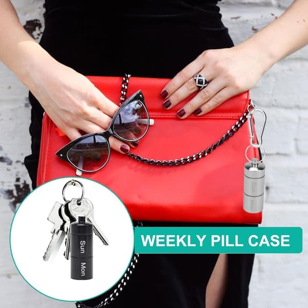 Small Portable Travel Pill Box with Keychain, Set of Two Pill Boxes, Waterproof Pill Container, Weekly Pill Organizer (Rainbow Design)