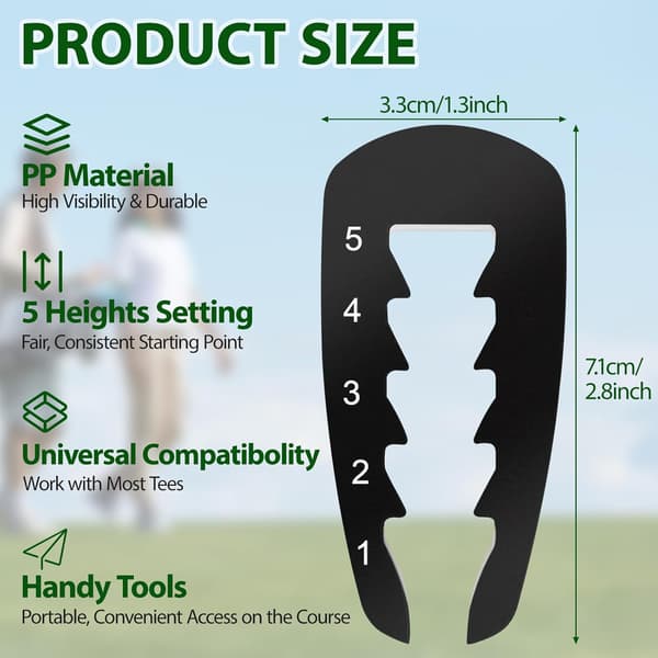 Justerbart golf tee höjdverktyg. Precision golf tee höjdinställare för konsekvent sving. Portabel och praktisk. Förbättrar precision och konsekvens.