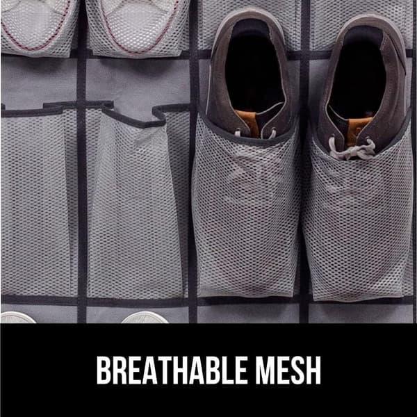 Door Shoe Organizer, 2-Pack - 24 Mesh Pockets, Hanging Storage for Closet, Holds 40 lbs, Space-Saving (Grey)
