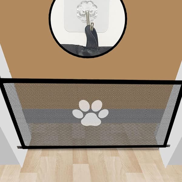 Sikkerhedsgitter til kæledyr til trapper og døråbninger - 110x78 cm justerbart trykmonteret gitter med ventilationsnet, foldbart og bærbart, sort